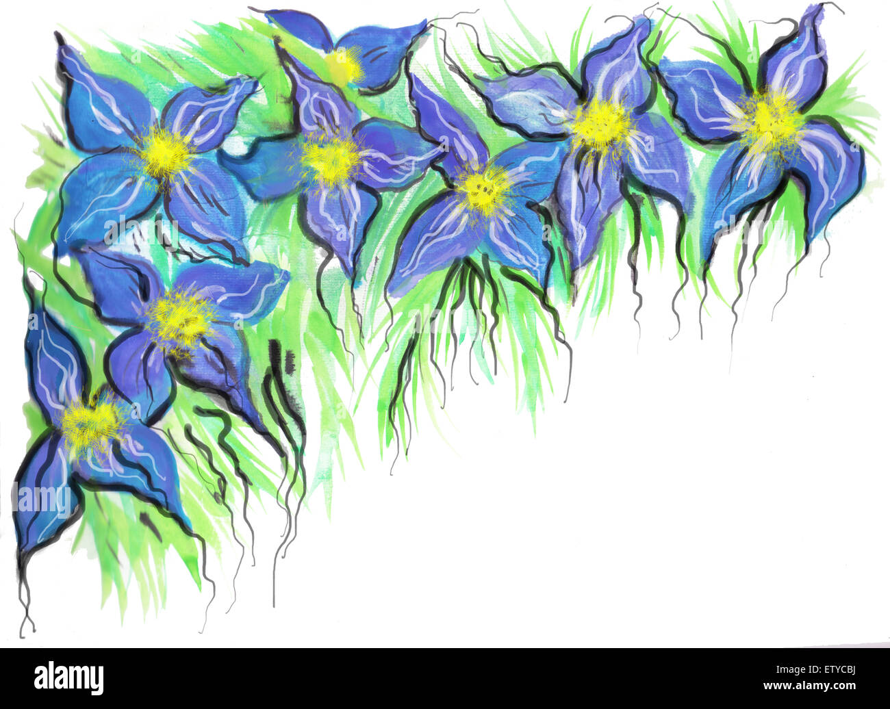 blue flowers in watercolor isolated on white background Stock Photo - Alamy