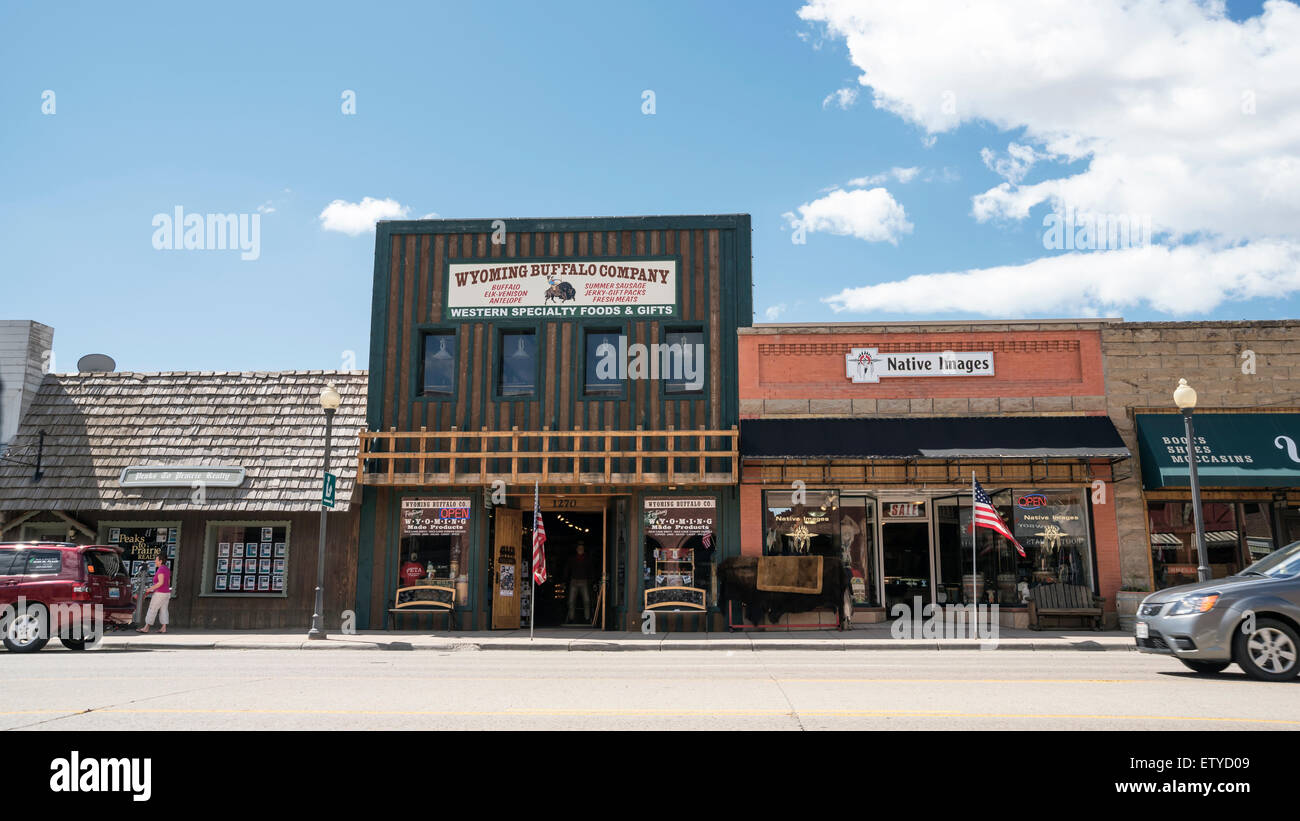 Building of Wyoming  Buffalo Company on the main street, Cody, Wyoming, United States,  North America, USA Stock Photo
