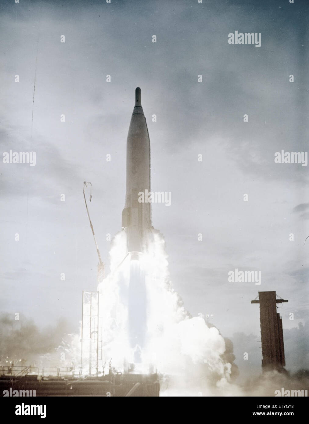 The Atlas missile lifting off, captured in a powerful moment of early ...