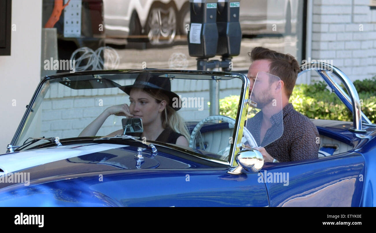 Breaking Bad Aaron Paul takes wife Lauren for a spin in British classic car  Ford/Shelby AC Cobra around Beverly Hills Featuring: Aaron Paul, Lauren  Parsekian Where: Los Angeles, California, United States When: