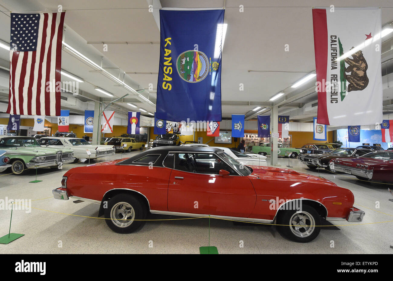 Ostrava, Czech Republic. 16th June, 2015. Exhibition called American Classic Cars from 1930 to 1980 launched today in Ostrava, Czech Republic, June 16, 2015. In the picture is seen Ford Grand Torino car from year 1974. © Jaroslav Ozana/CTK Photo/Alamy Live News Stock Photo
