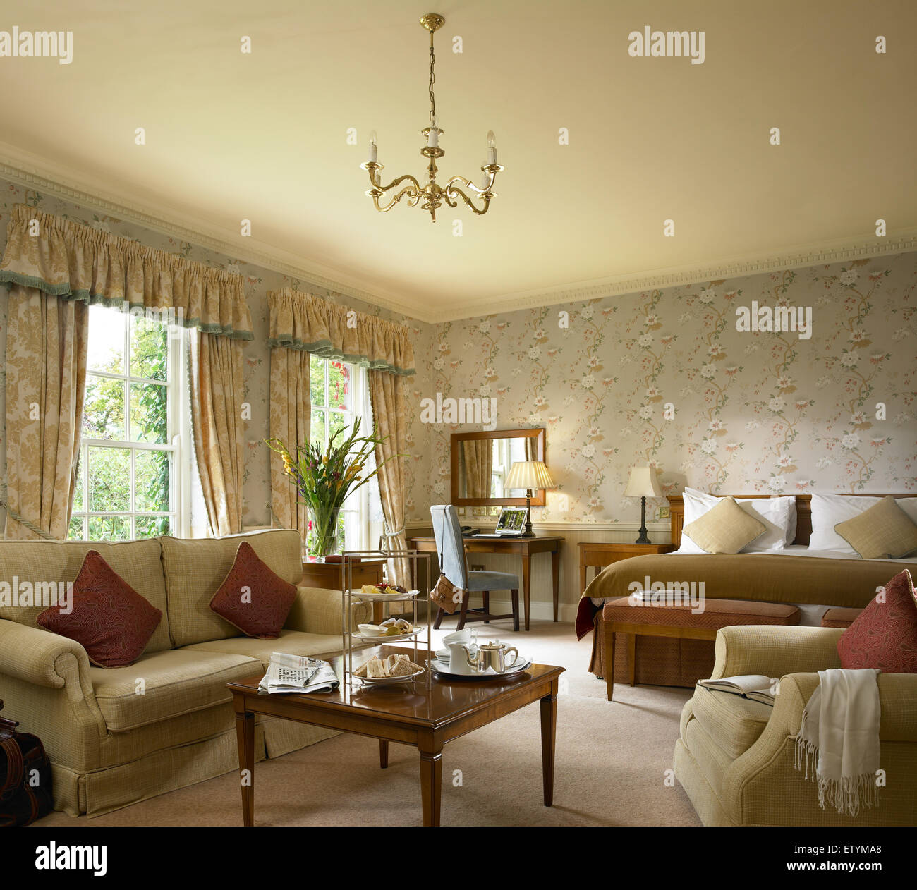 Bedroom suite in the Mount Juliet House at Mount Juliet Country Estate in County Kilkenny Stock