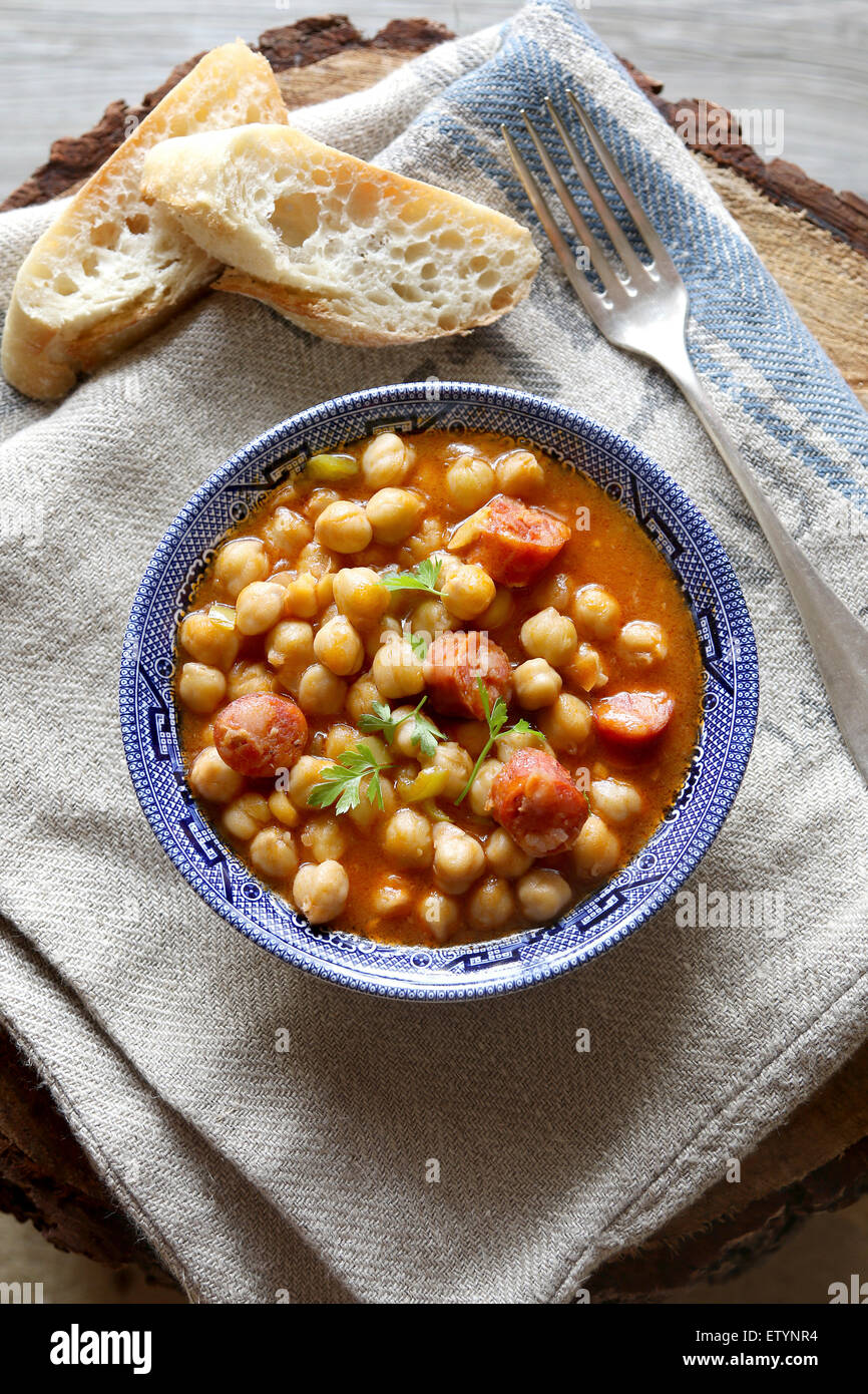 Homemade chickpea stew with chorizo Stock Photo