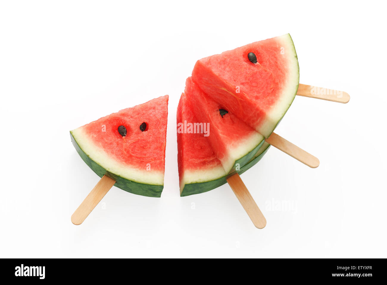 watermelon popsicle yummy fresh summer fruit sweet dessert white background Stock Photo