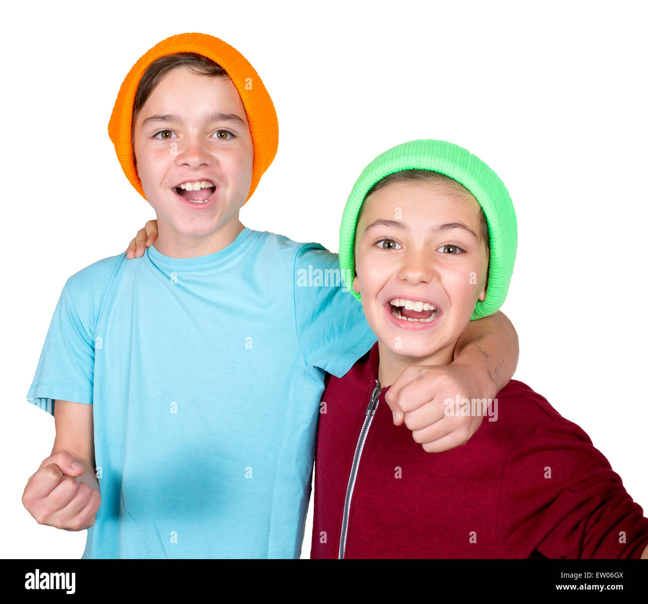 two boys arm in arm and smiling Stock Photo Alamy