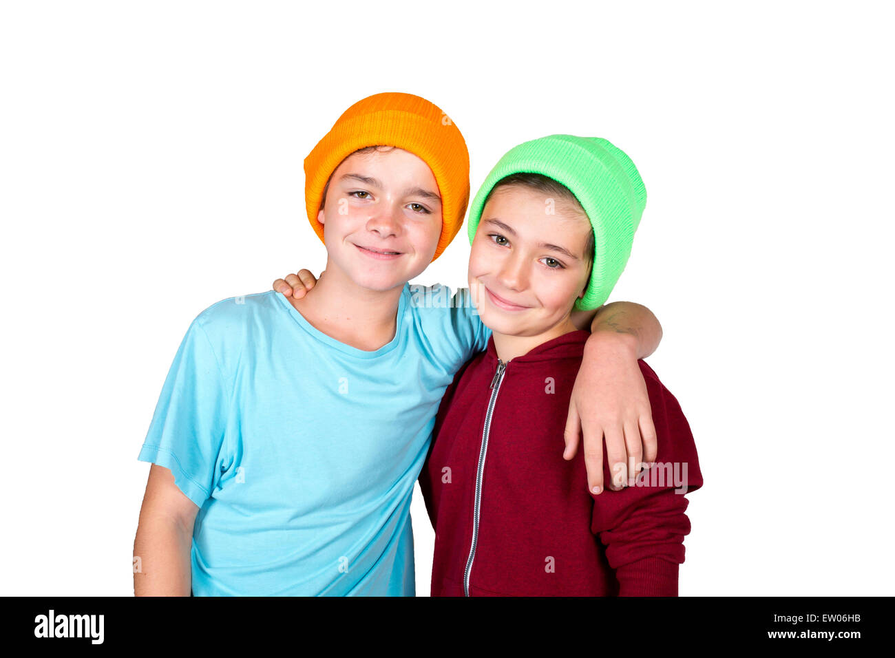two boys arm in arm and smiling Stock Photo - Alamy