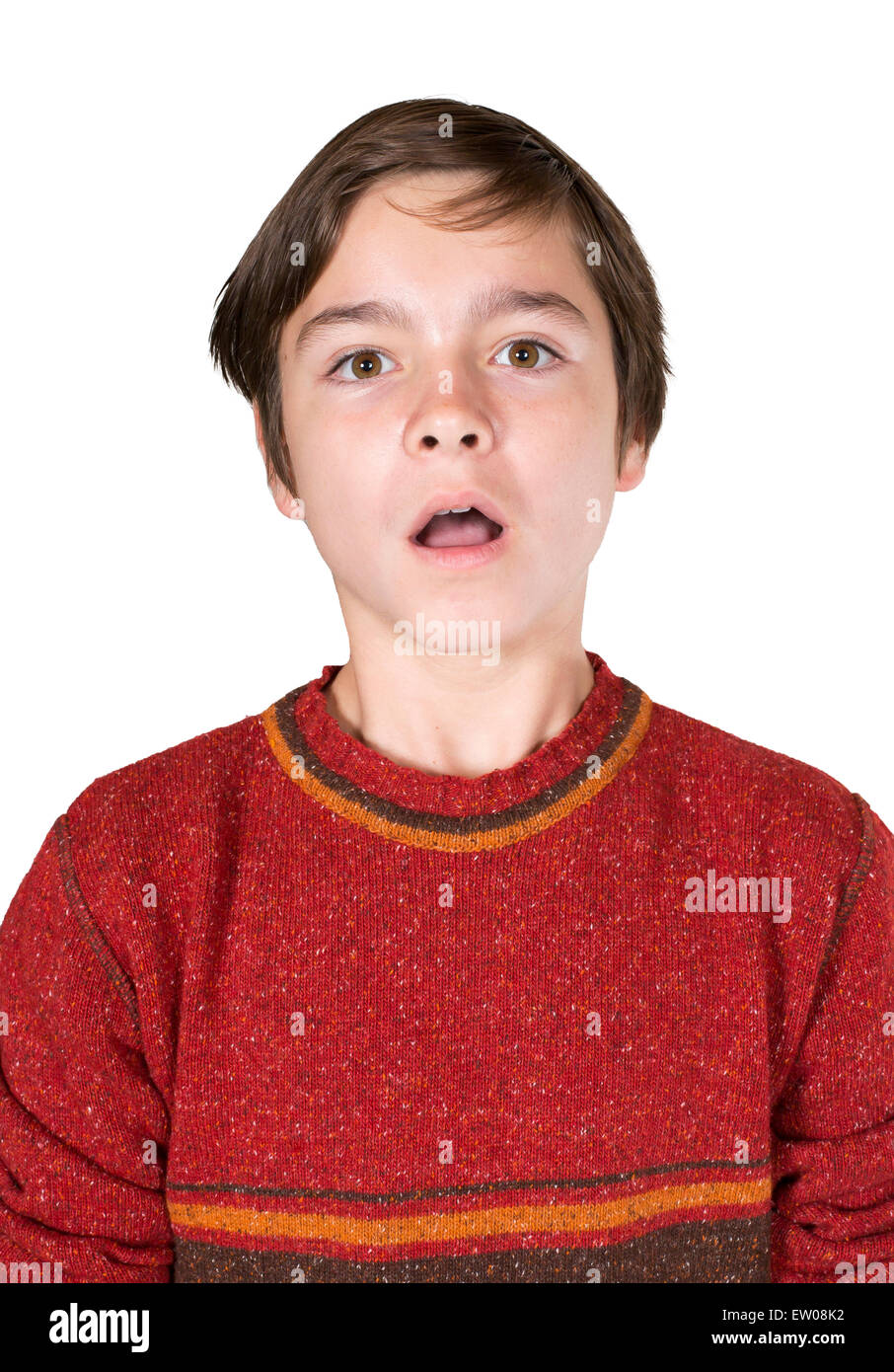 portrait of a young boy looking surprised Stock Photo