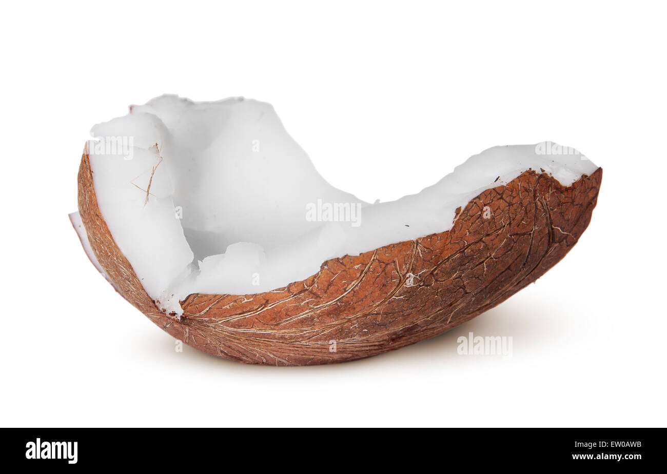 One piece of coconut pulp isolated on white background Stock Photo