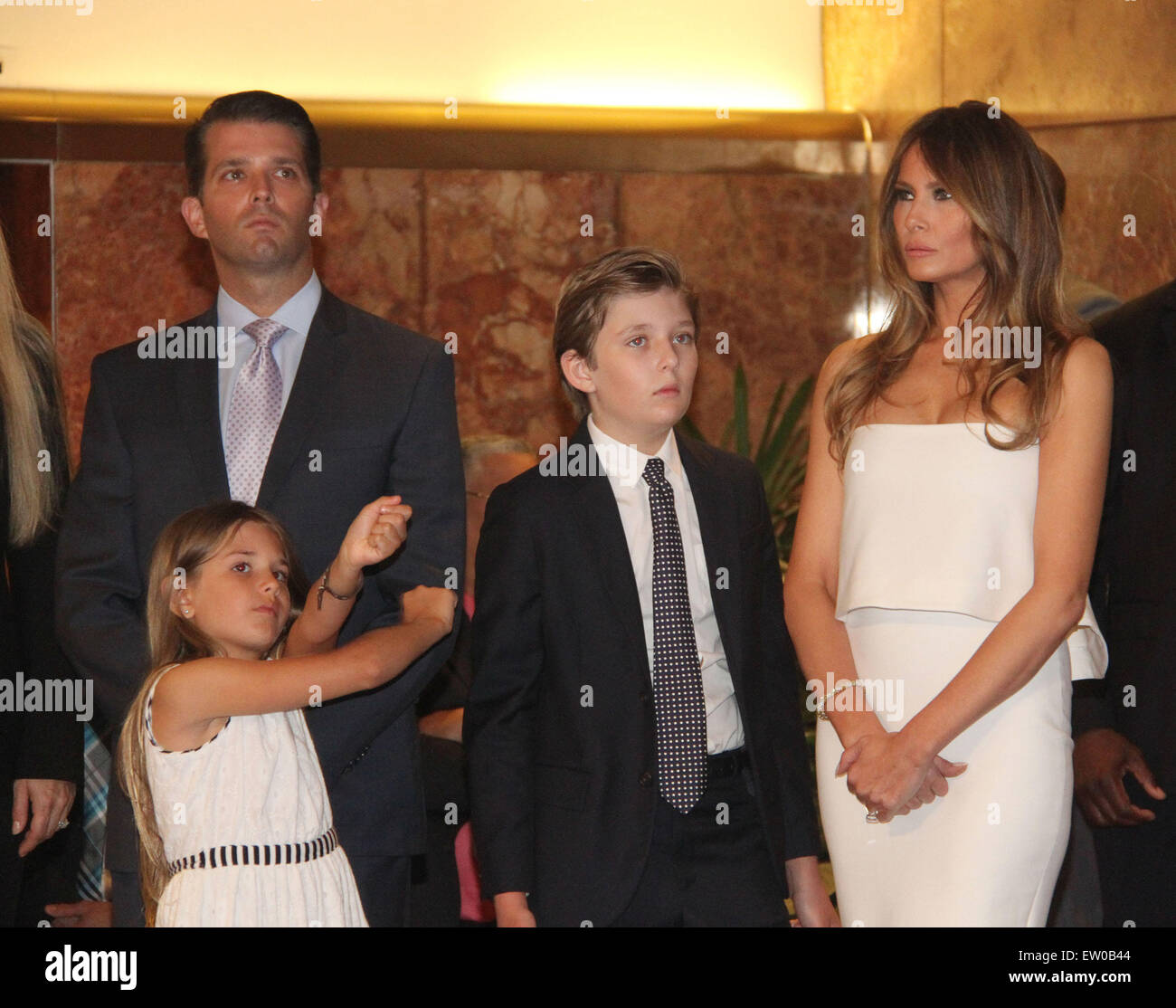 New York, New York, USA. 15th June, 2015. MELANIA TRUMP, BARRON TRUMP ...