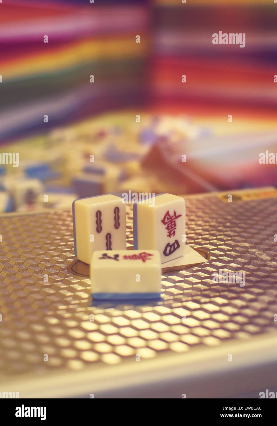 Vintage Bone and bamboo Mahjong or mah-jongg playing tiles in box.  Background Stock Photo - Alamy