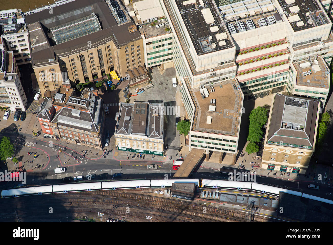 Aerial view of infrastructure Southwark London United Kingdom Stock Photo