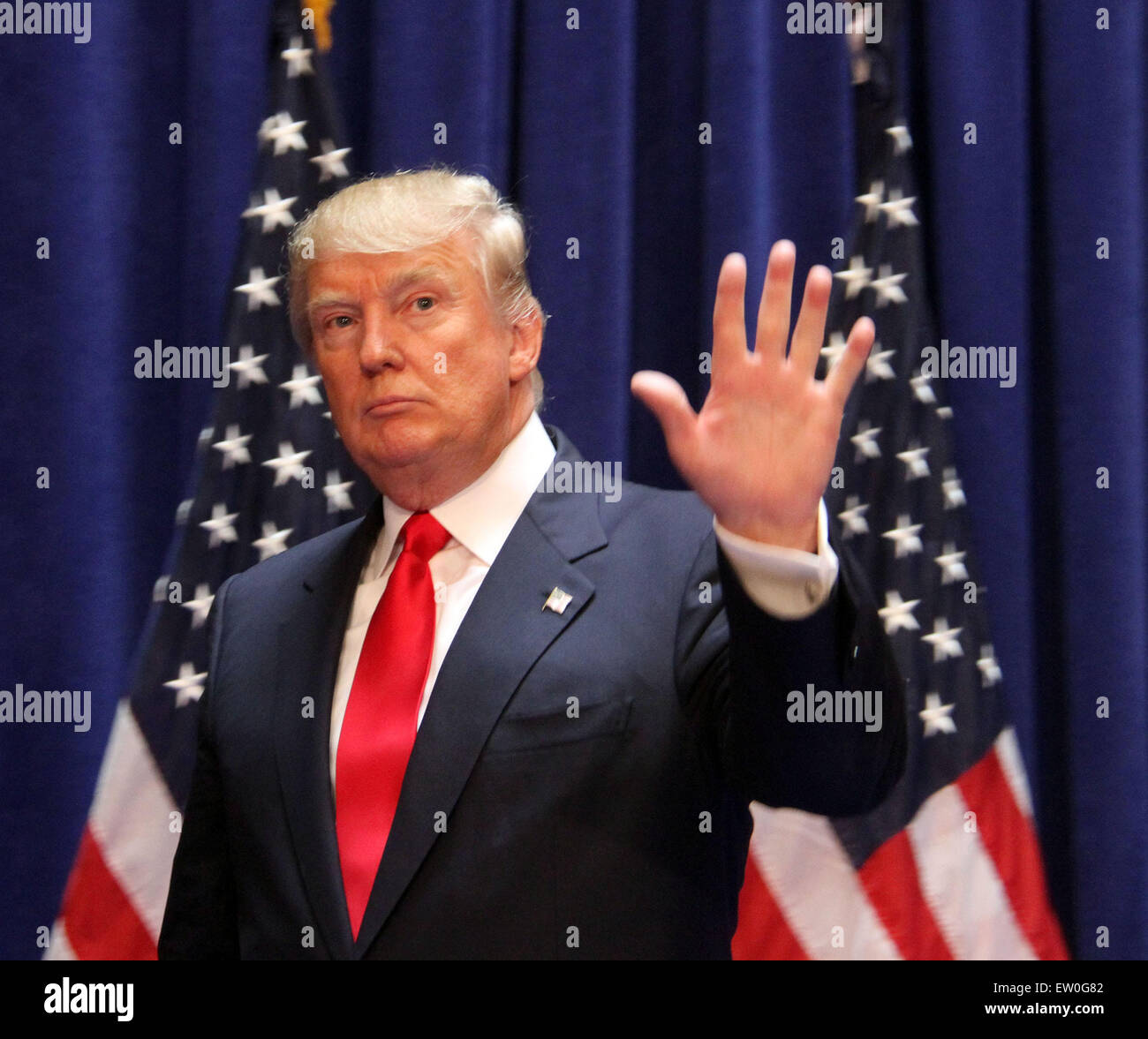 New York, New York, USA. 15th June, 2015. Real estate mogul and television reality star DONALD TRUMP announces his campaign for the 2016 GOP presidential nomination at Trump Tower. Credit:  Nancy Kaszerman/ZUMAPRESS.com/Alamy Live News Stock Photo