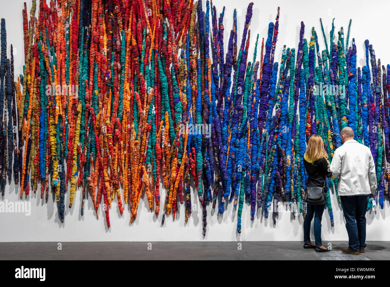 Basel, Switzerland. 16th June, 2015. Sheila Hicks' 'The Treaty of Chromatic Zones', exhibited at the Art Basel 2015 in Basel (Switzerland), one of the world's largest and most spectacular modern art gatherings. In 2014 the show attracted 92'000 art lovers from all over the world. Credit:  Erik Tham/Alamy Live News Stock Photo