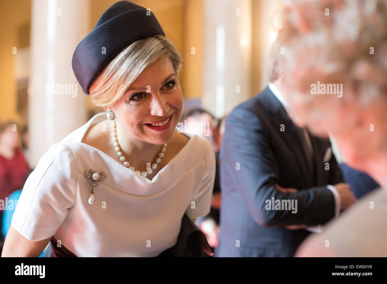 Queen Maxima of the Netherlands meets with World War II and Korean War veterans during a visit to the Memorial Display Room at Arlington National Cemetery June 1, 2015, in Arlington, Virginia. The royal couple later placed a wreath at the Tomb of the Unknown Soldier and then met with veterans from World War II. Stock Photo