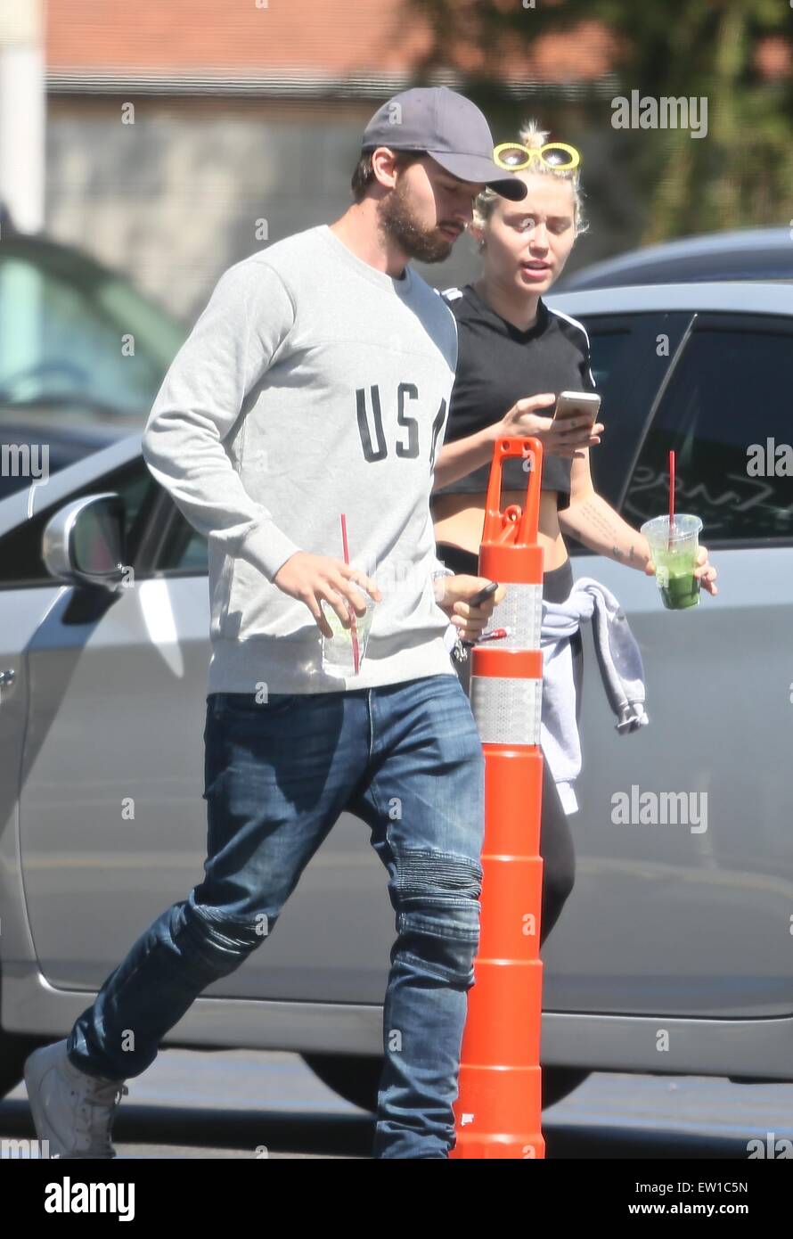 Miley Cyrus and Patrick Schwarzenegger leaving Hugo's restaurant