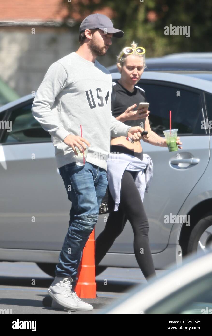 Miley Cyrus and Patrick Schwarzenegger leaving Hugo's restaurant