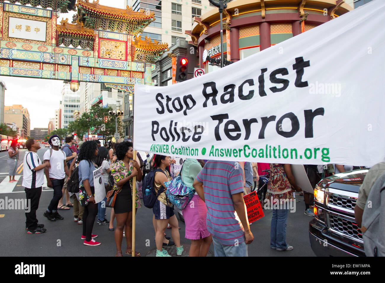 Dozens of protestors protest police violence in Washington D.C Stock ...