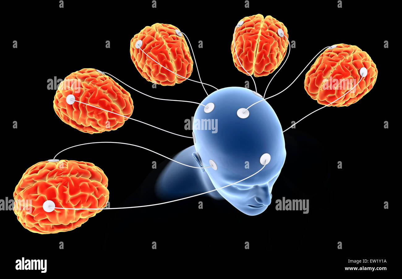 Conceptual image of multi-brain processing. Stock Photo