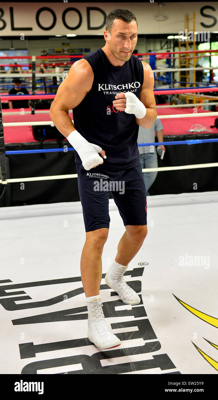 The undisputed heavyweight world champion boxer Wladimir Klitschko attends  a media workout at . Klitschko will defend his WBA and IBF heavyweight  titles against Bryant Jennings on April 25,2015 at Madison Square