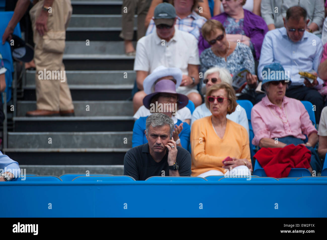 The Queen’s Club, London, UK. 16th June, Day 2 Round 1 match with Sam Querry (USA) playing Grigor Dimitrov (BUL) watched by Jose Mourinho, Chelsea Manager. Credit:  Malcolm Park editorial/Alamy Live News Stock Photo
