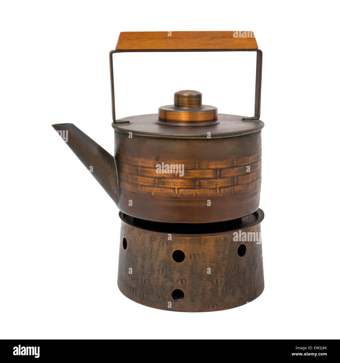 Japanese Style copper kettle on stove, isolate white background Stock