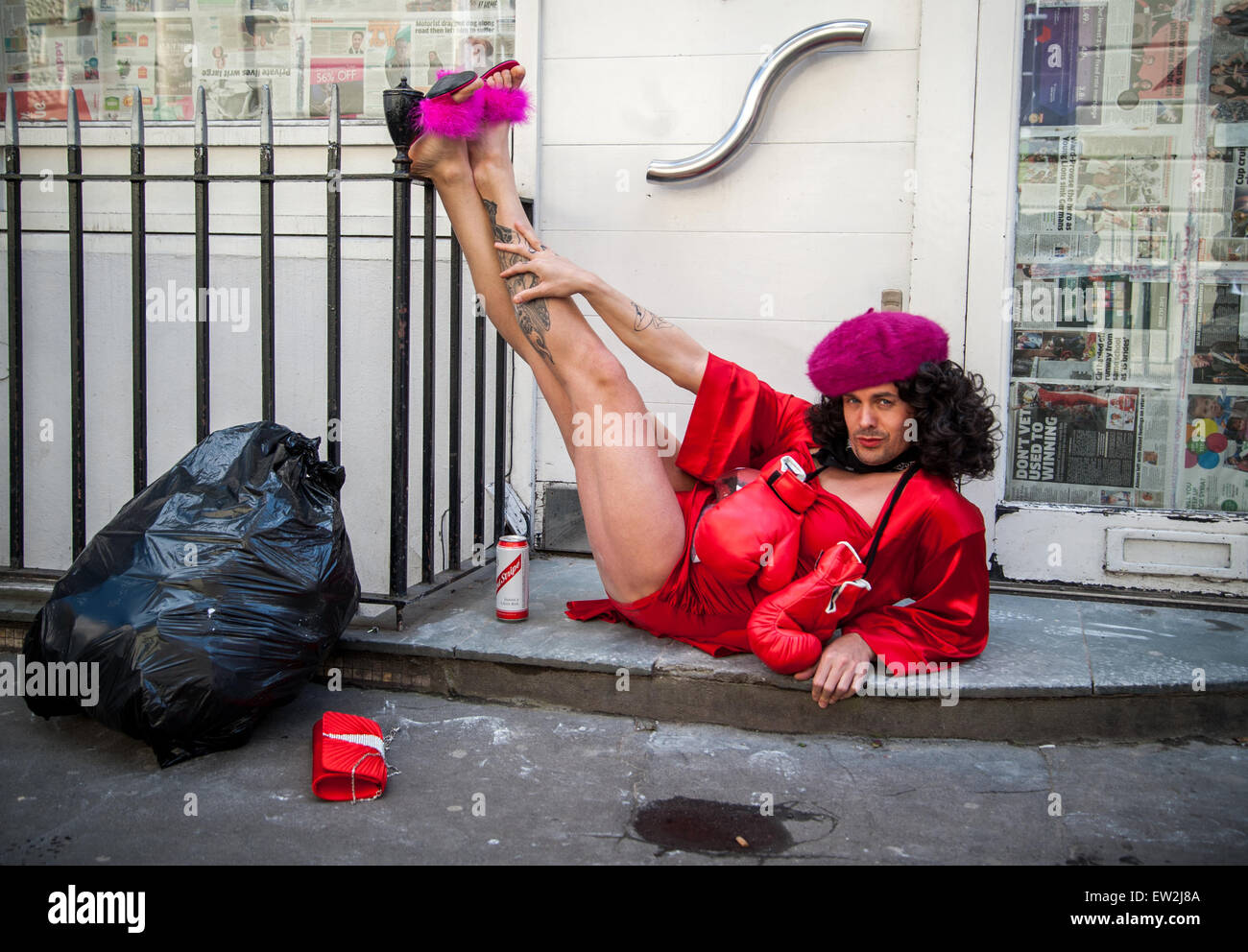Adam Clifford (AKA Jimmy Kunt), the Class War Candidate for the City of London and Westminster in the upcoming General Election doing his election rounds in Soho Featuring: Adam Clifford, Jimmy Kunt Where: London, United Kingdom When: 11 Apr 2015 C Stock Photo