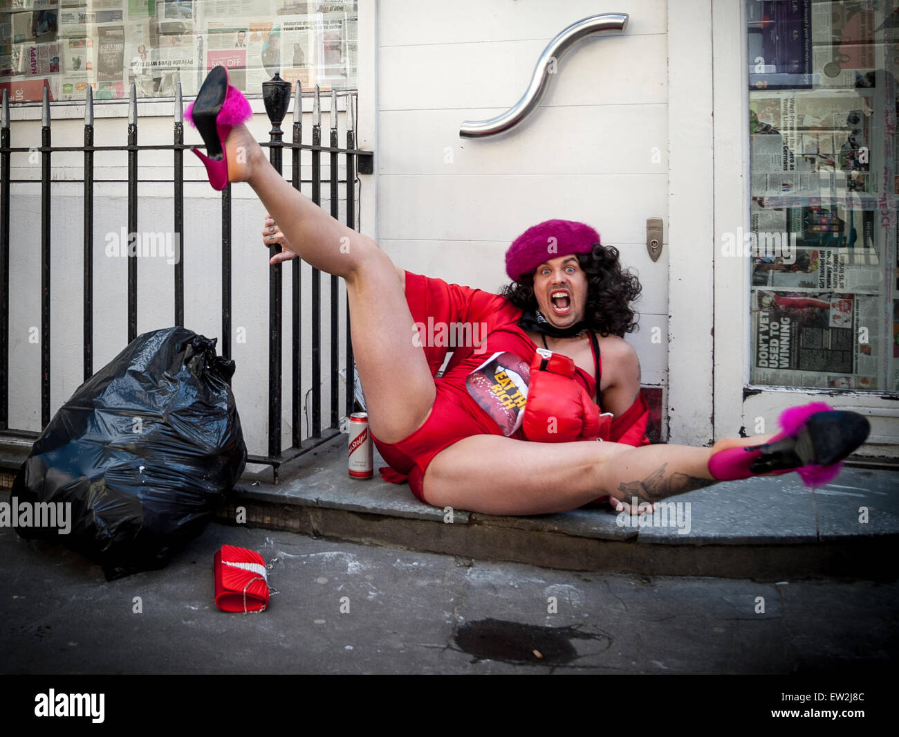 Adam Clifford (AKA Jimmy Kunt), the Class War Candidate for the City of London and Westminster in the upcoming General Election doing his election rounds in Soho Featuring: Adam Clifford, Jimmy Kunt Where: London, United Kingdom When: 11 Apr 2015 C Stock Photo