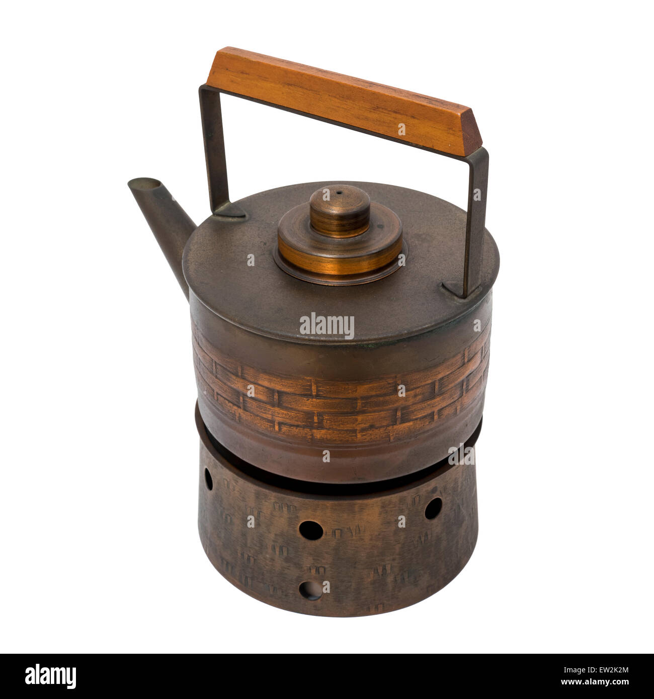 Japanese Style copper kettle on stove, isolate white background Stock
