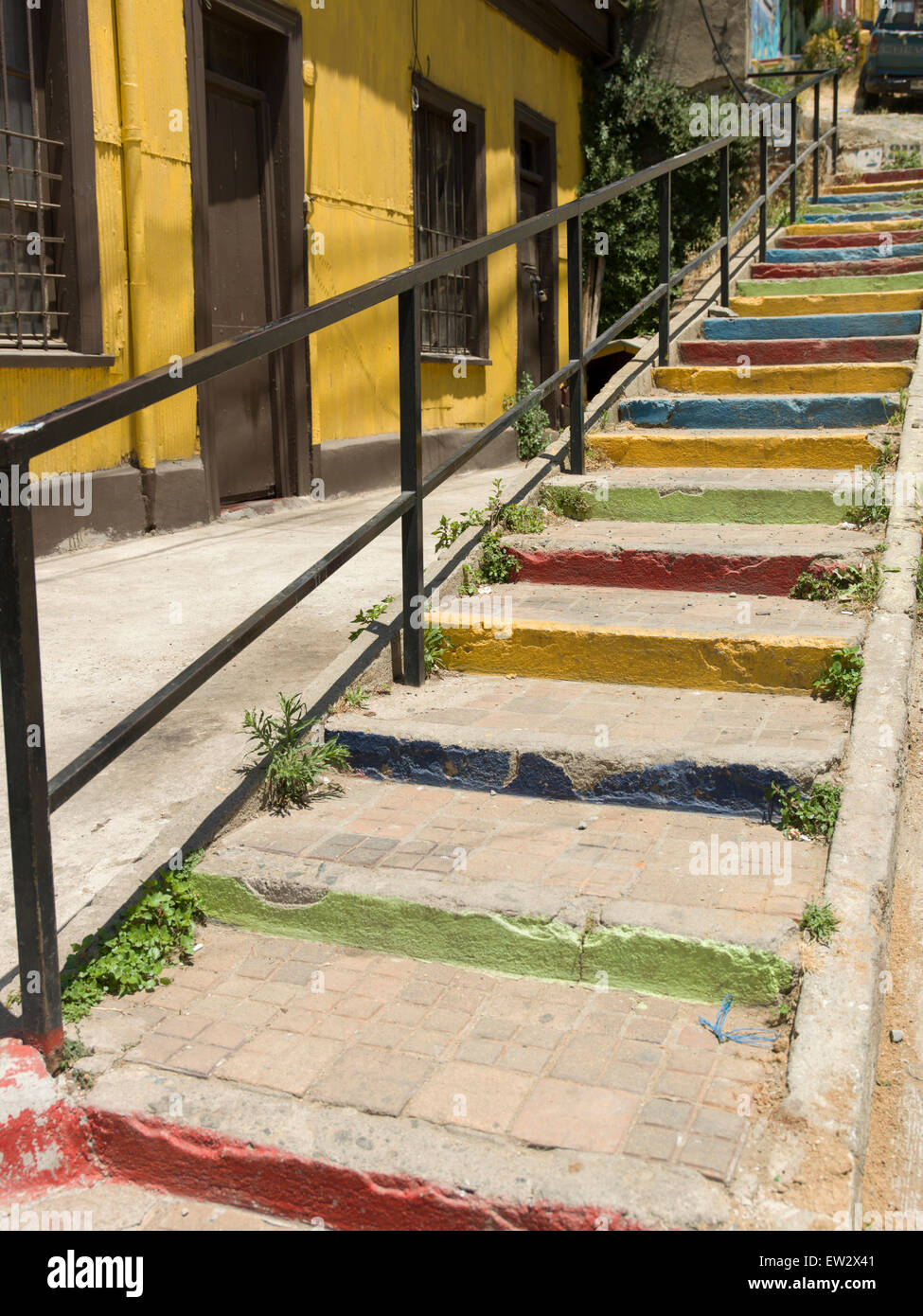 Colorful painted steps along house, Valparaiso, Chile Stock Photo - Alamy