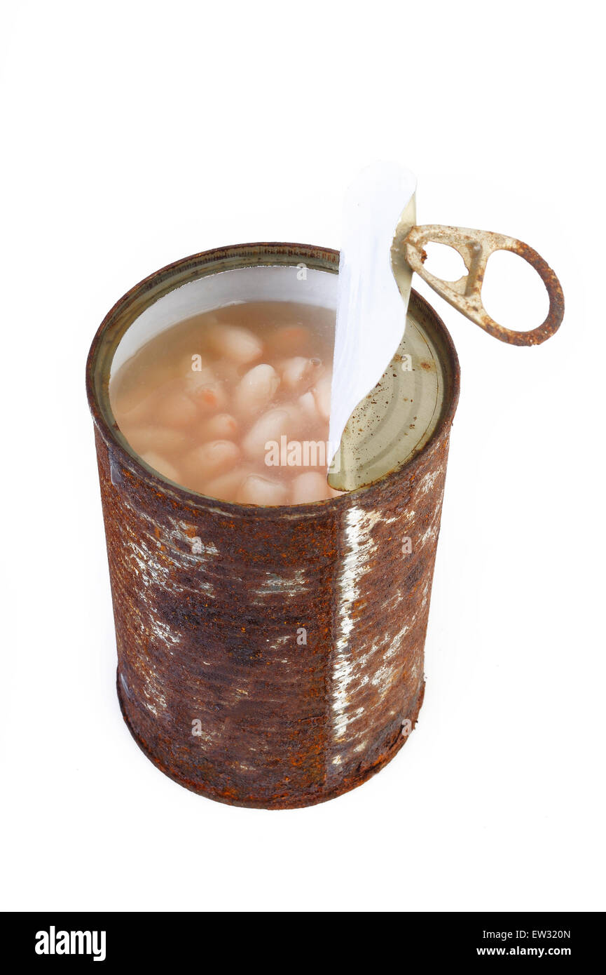 white beans rot in rust cans Stock Photo