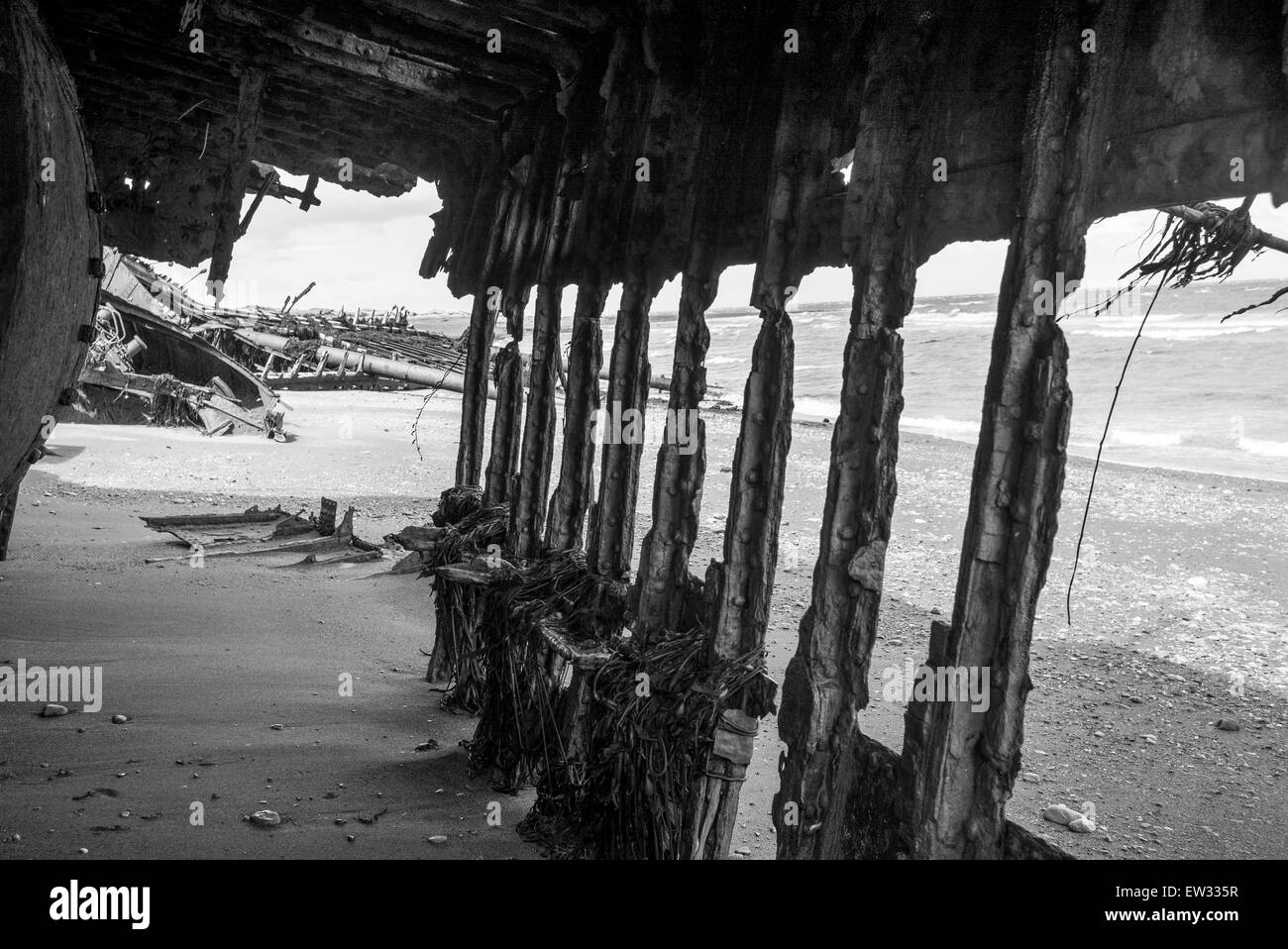 Ruins of British clipper Ambassador on the beach, Estancia San Gregorio, Patagonia, Chile Stock Photo