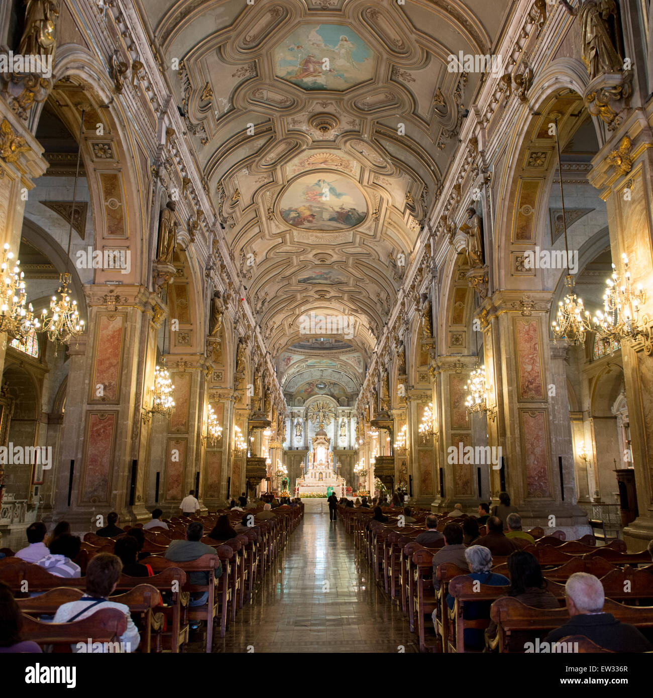 Interior of the Santiago de Compostela Cathedral, Santiago, Santiago Metropolitan Region, Chile Stock Photo
