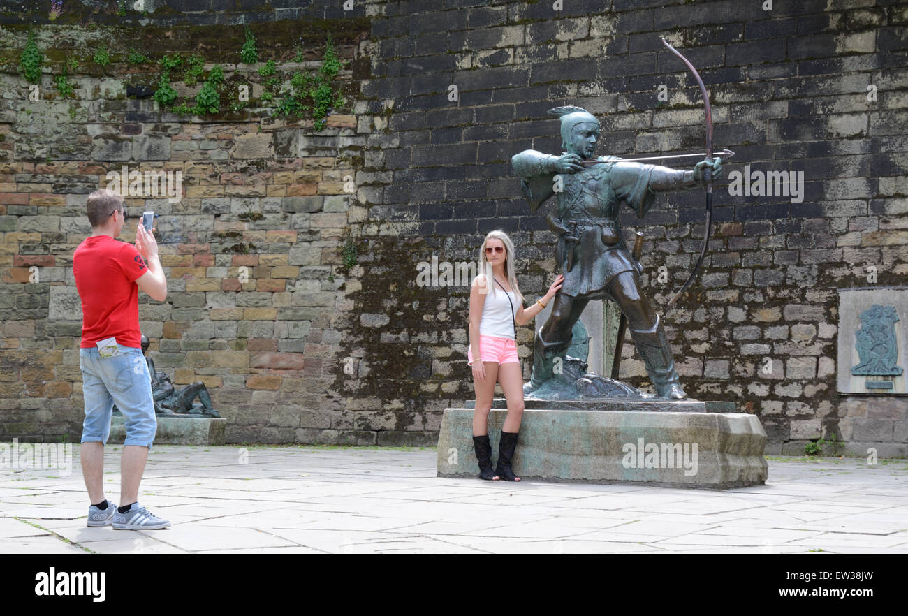 Girl posing for phone camera. Robin Hood, Nottingham, England. Stock Photo