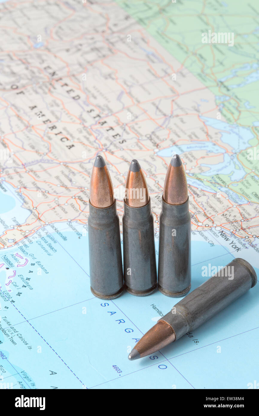 Four bullets on the geographical - Four Bullets On The Geographical Map Of United States Of America Conceptual EW38M4