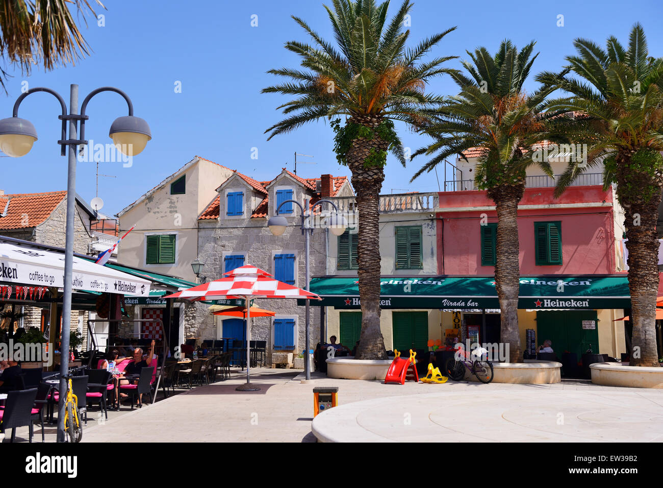 Restaurants and bars on seafront at Vodice on Dalmatian Coast of Croatia Stock Photo Alamy
