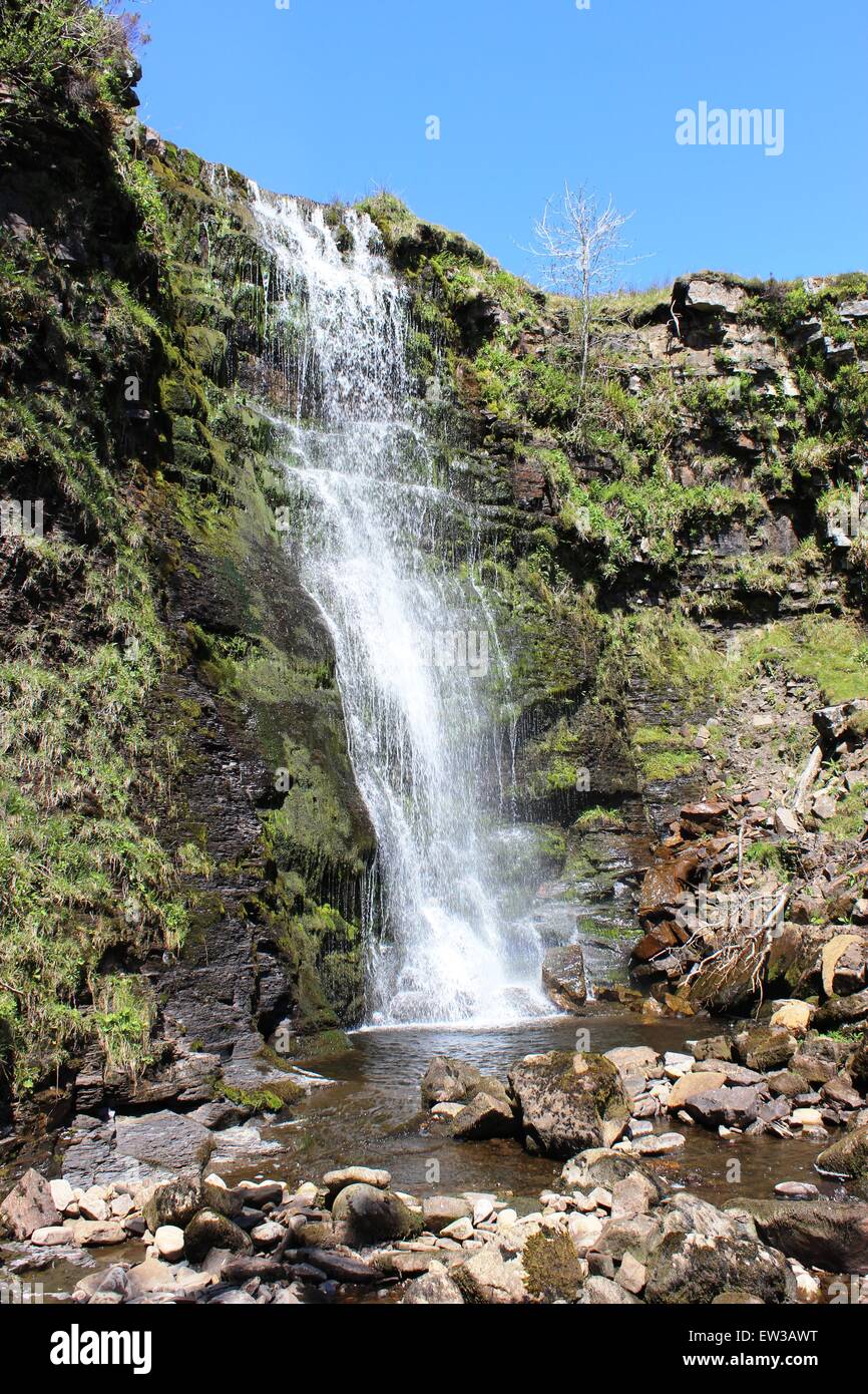 Waterfall on Force Gill, a small stream on the eastern slopes  on Whernside (mountain) in North Yorkshire, England. Stock Photo