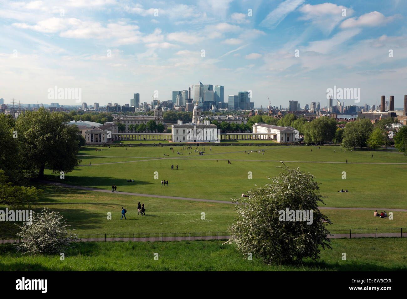 Greenwich Park, London, looking toward The Queen's House and Old Royal Naval College beyond. Stock Photo