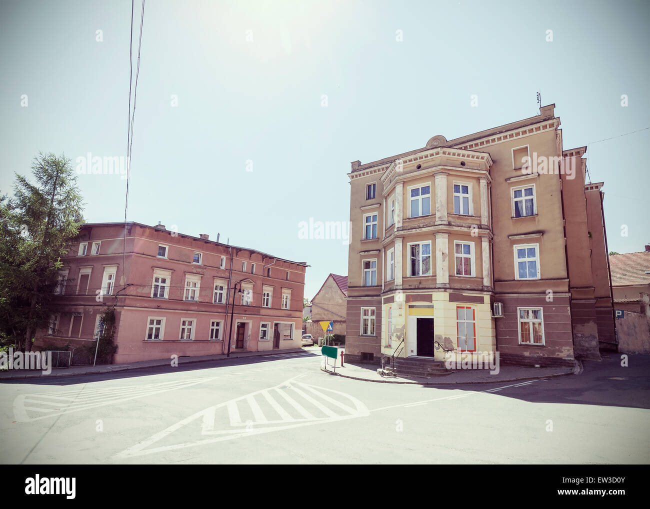 Retro toned empty street corner in Bolkow, Poland Stock Photo