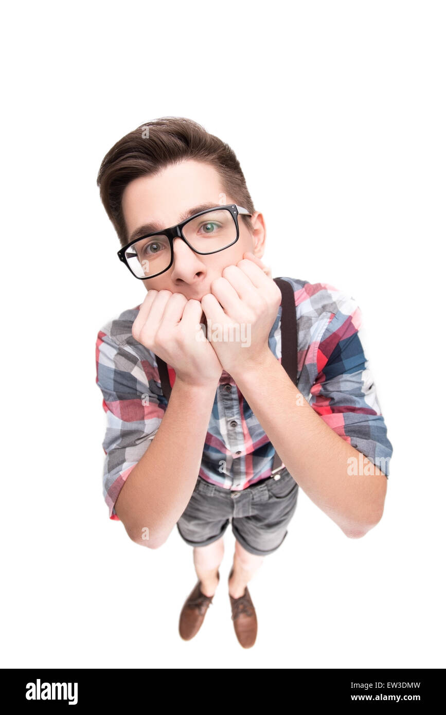 Nerd in glasses and checkered shirt Stock Photo