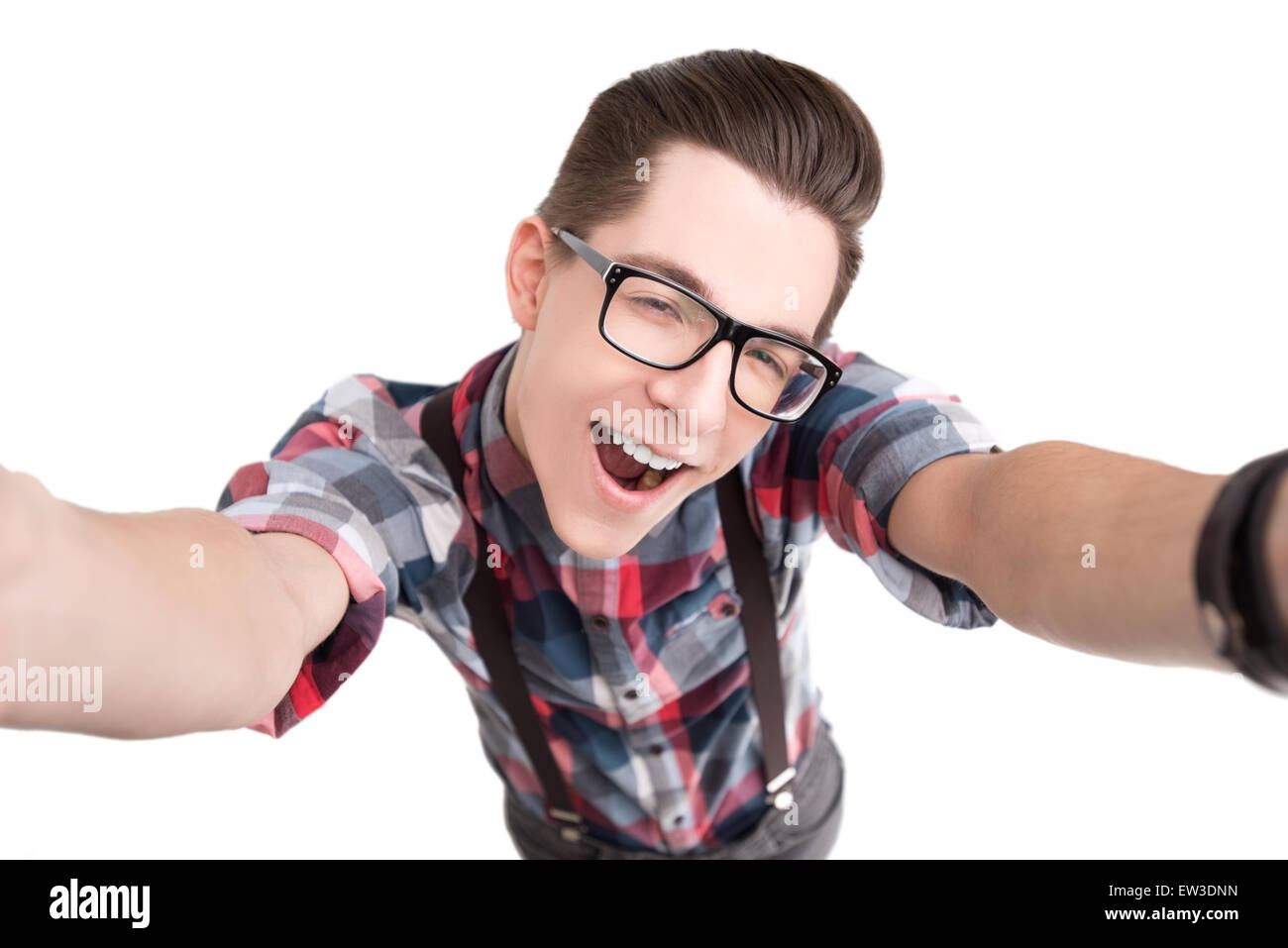 Detect Nerd Nerd in glasses and checkered shirt Stock Photo - Alamy
