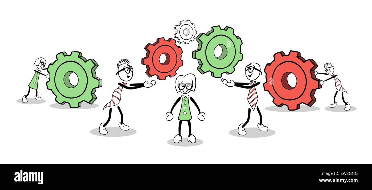 Digitally generated Cute cartoons pushing cog and wheel Stock Vector ...