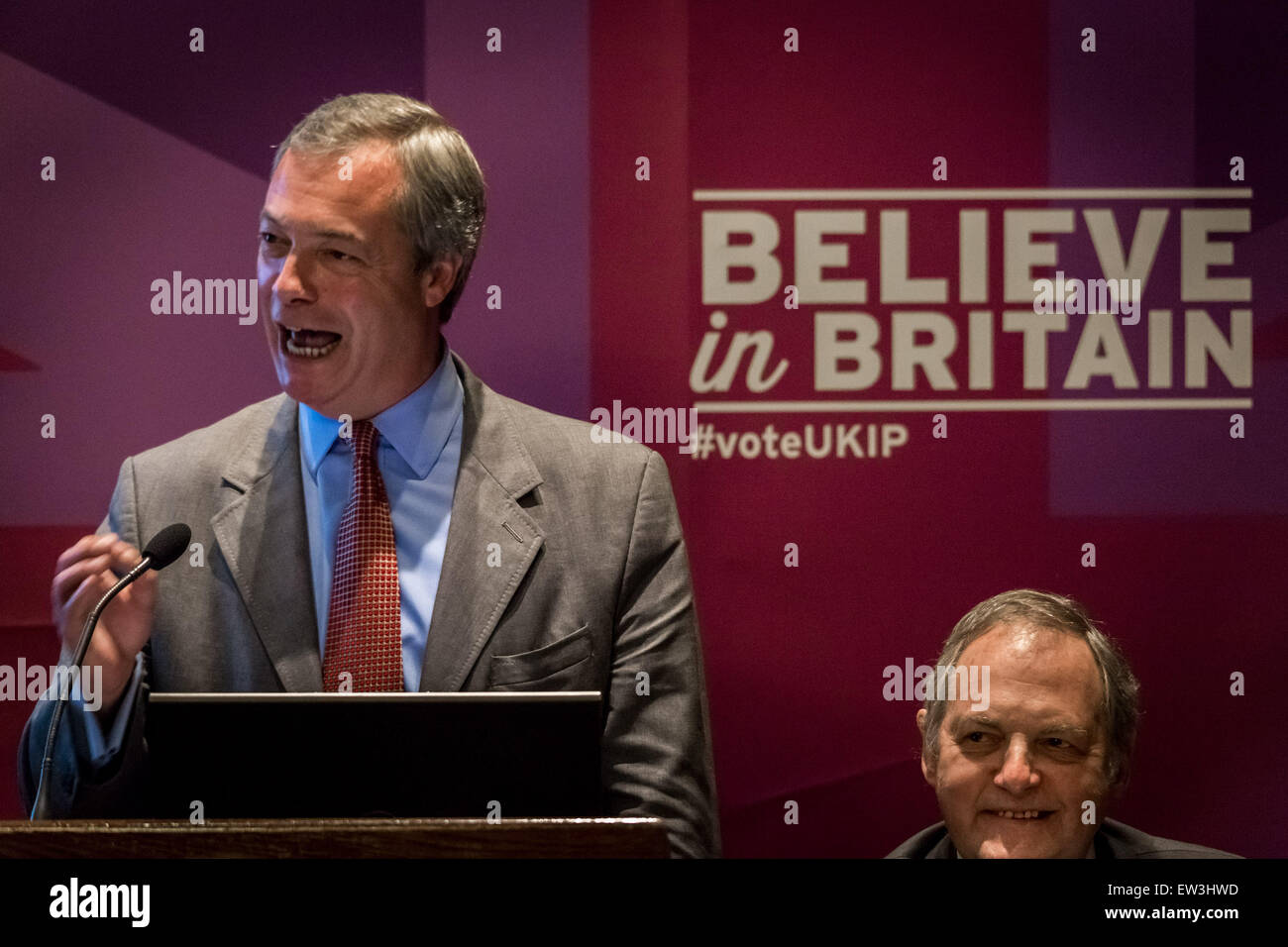 London, UK. 17th June, 2015. UKIP leader Nigel Farage and William Dartmouth UKIP spokesman for International Trade launches exit EU pamphlet Credit:  Guy Corbishley/Alamy Live News Stock Photo