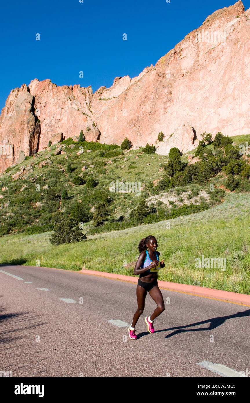 Lead Woman in Garden of the Gods 10 Mile Run Stock Photo