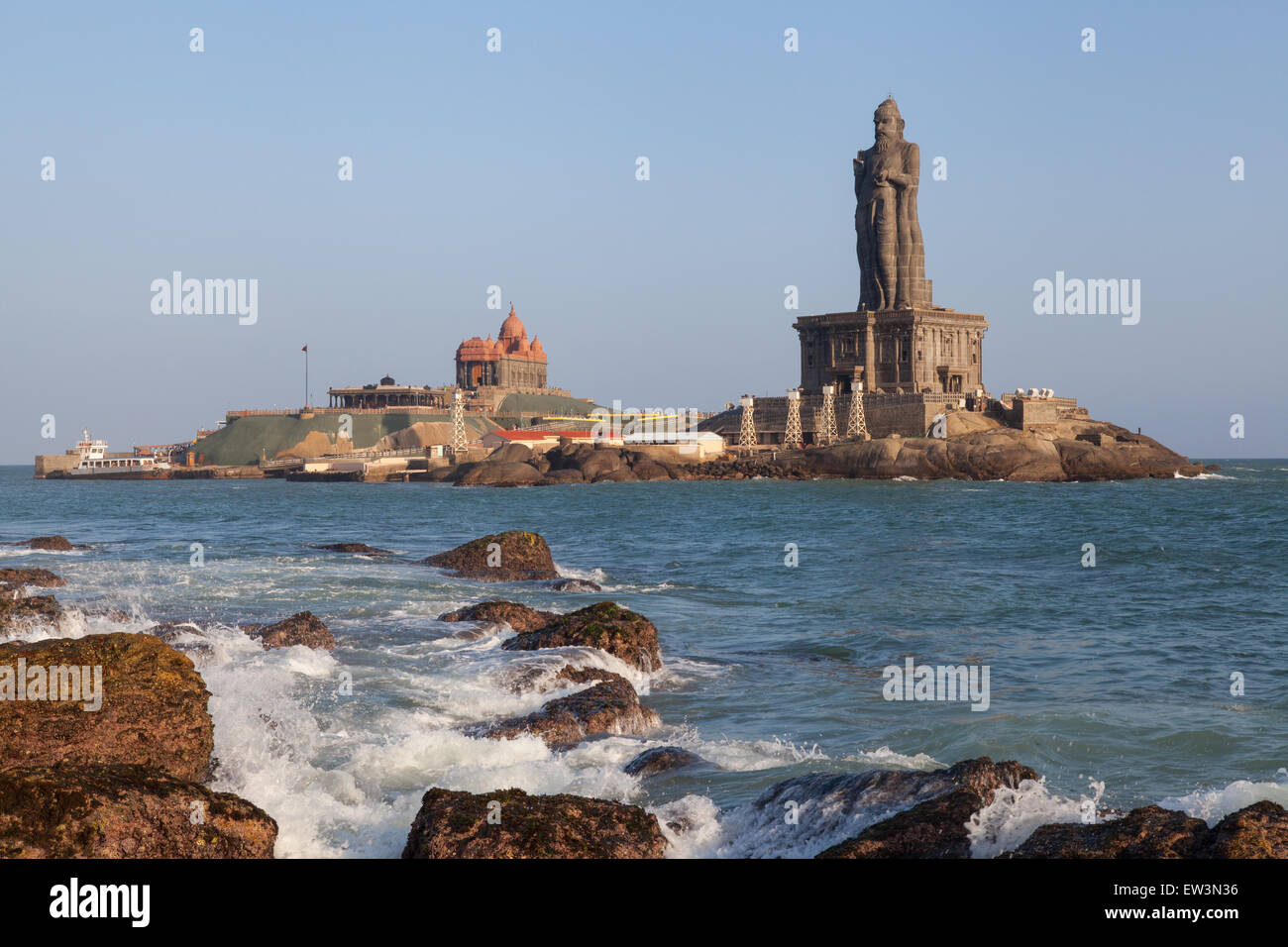Thiruvalluvar Statue and Vivekananda Rock Memorial at Kanyakumari Stock