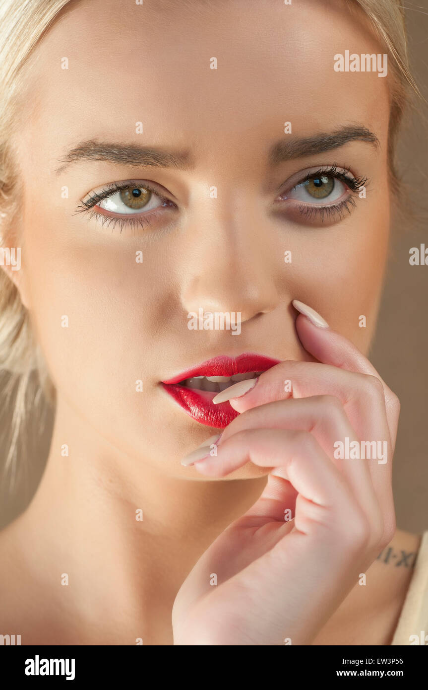 Woman touching lips close up hires stock photography and images Alamy