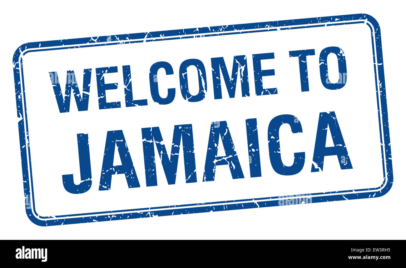 welcome to Jamaica blue grunge square stamp Stock Photo