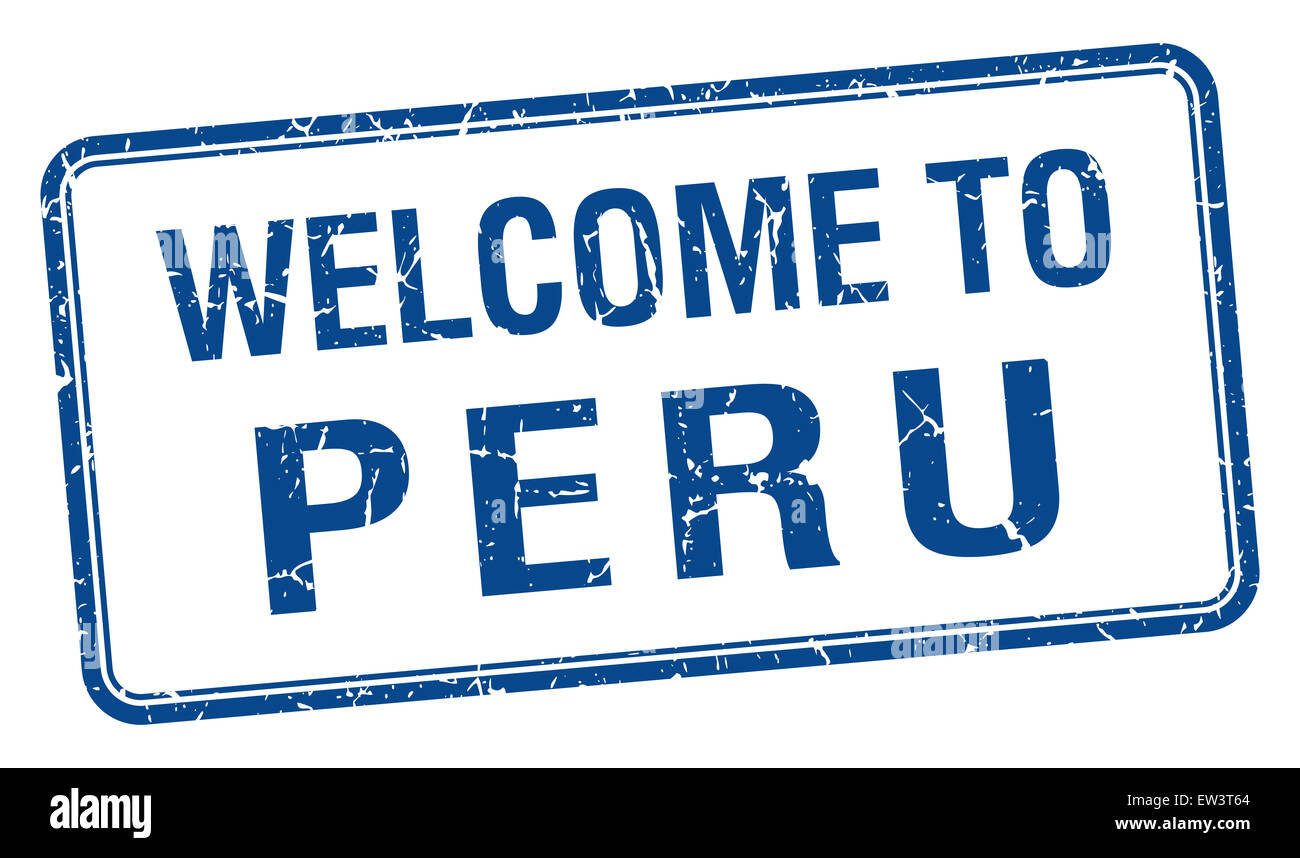 welcome to Peru blue grunge square stamp Stock Photo - Alamy