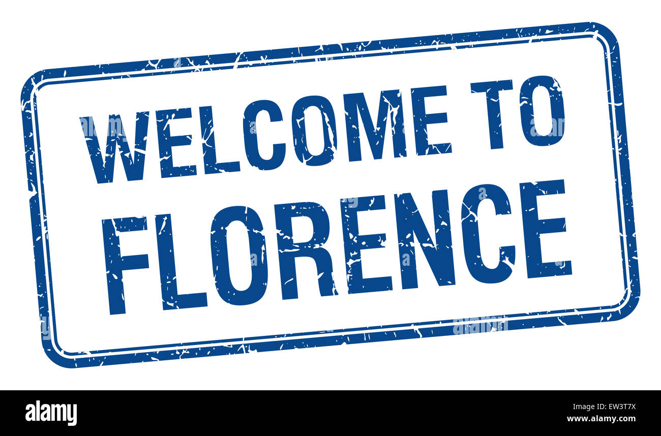 welcome to Florence blue grunge square stamp Stock Photo - Alamy