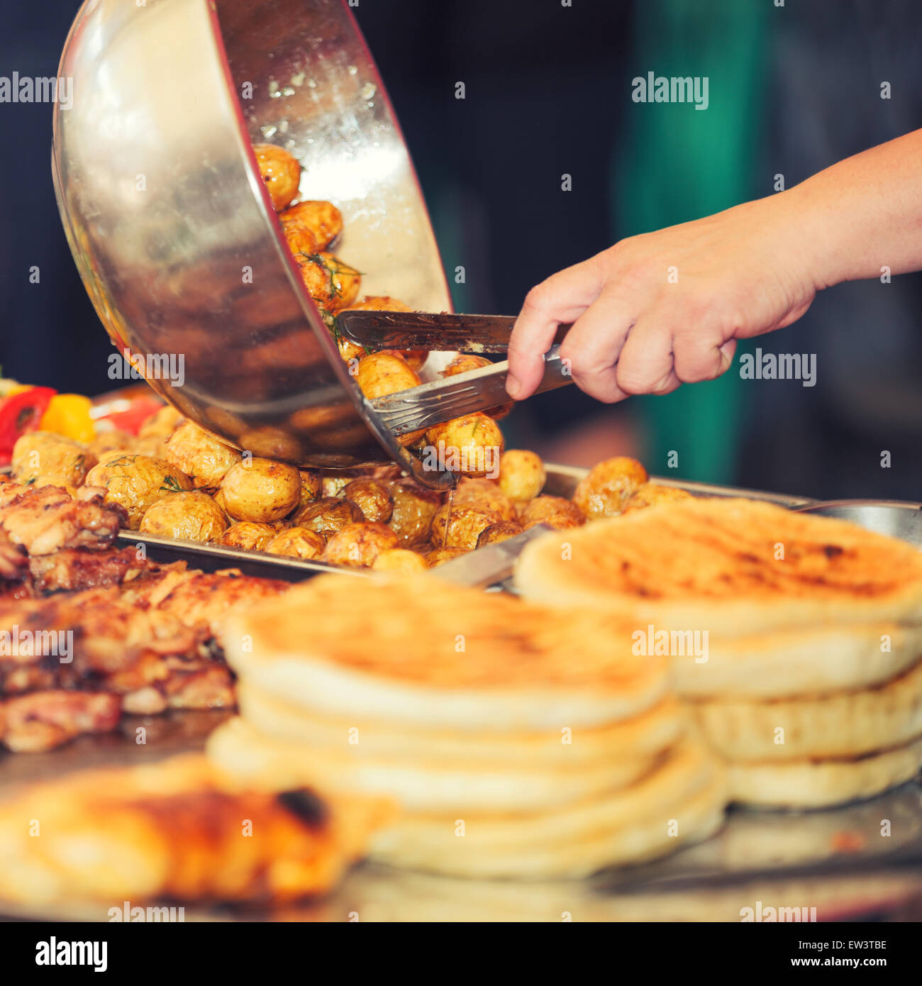 Buffet stall with food Stock Photo