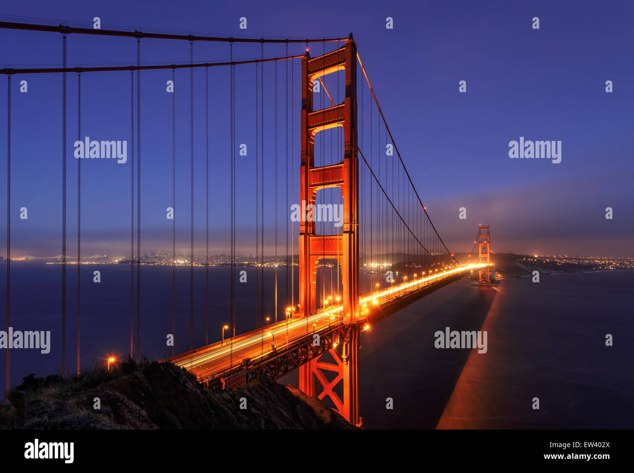 Famous Golden Gate Bridge at night, San Francisco, USA Stock Photo